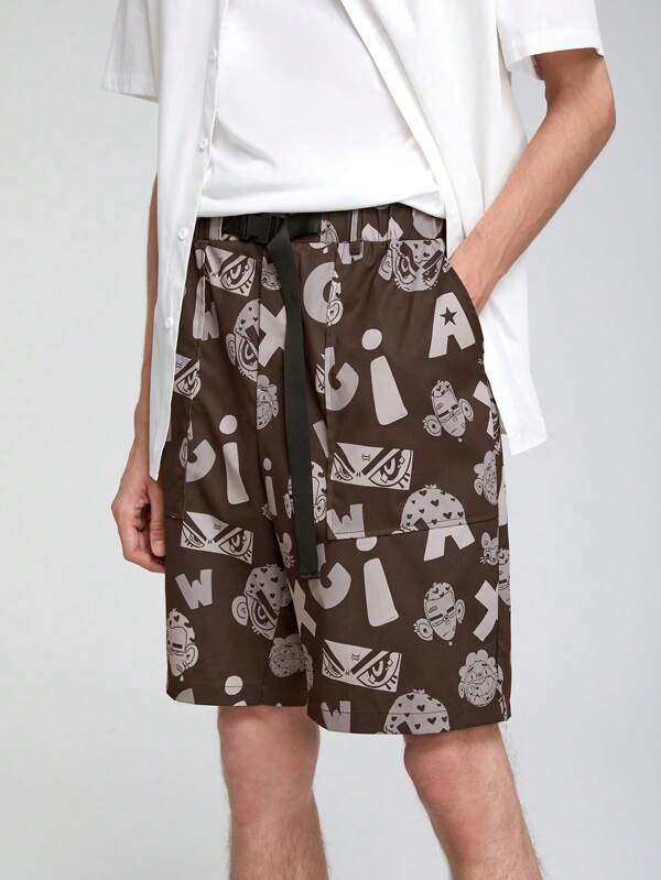 7423 1t-012 Hombres Shorts con estampado hebilla de cintura con nudo