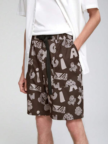 7423 1a-102 Hombres Shorts con estampado hebilla de cintura con nudo