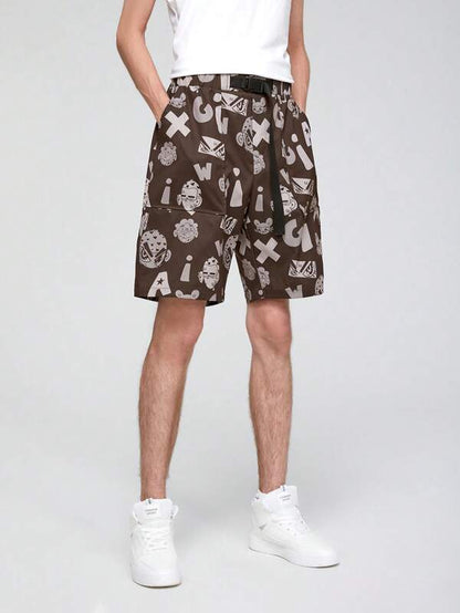 7047 a01-10 Shorts con estampado hebilla de cintura con nudo