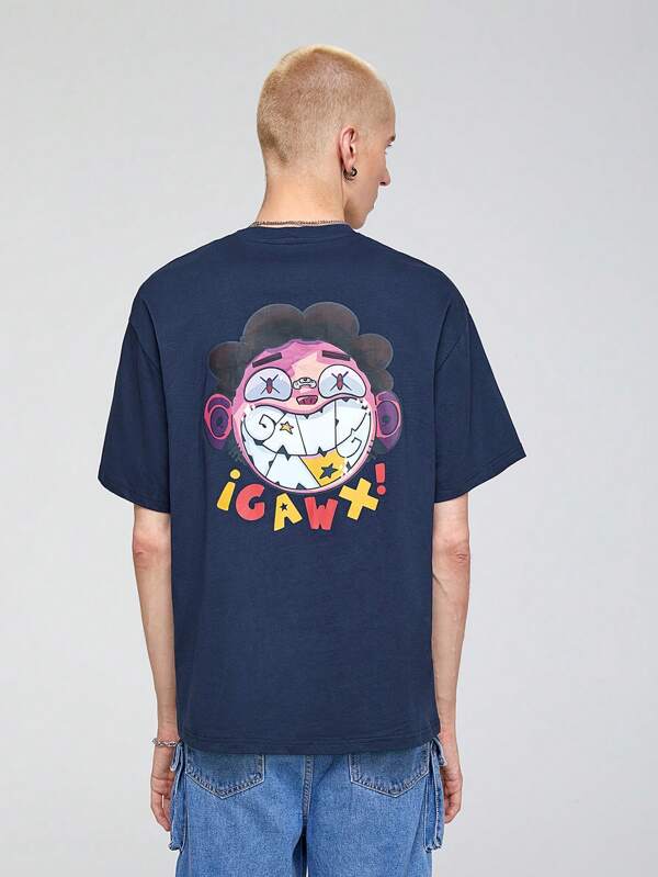 7417 1t-006 Camiseta con estampado de letra y dibujos animados