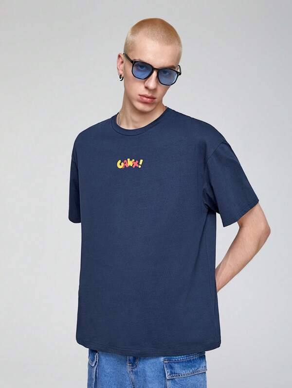 7417 1t-006 Camiseta con estampado de letra y dibujos animados