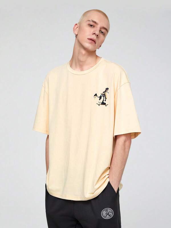 7792 2a-02-13 Camiseta de hombros caídos con estampado de figura