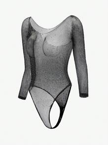 10063 1a-025 Body teddy con diamante de malla lencería