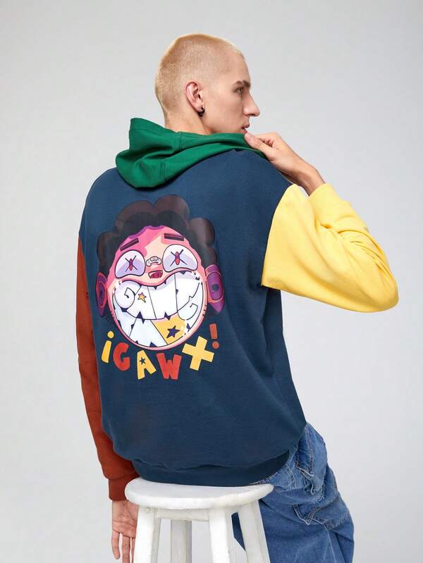 8060 1t-006 Capucha con estampado de letra de color combinado