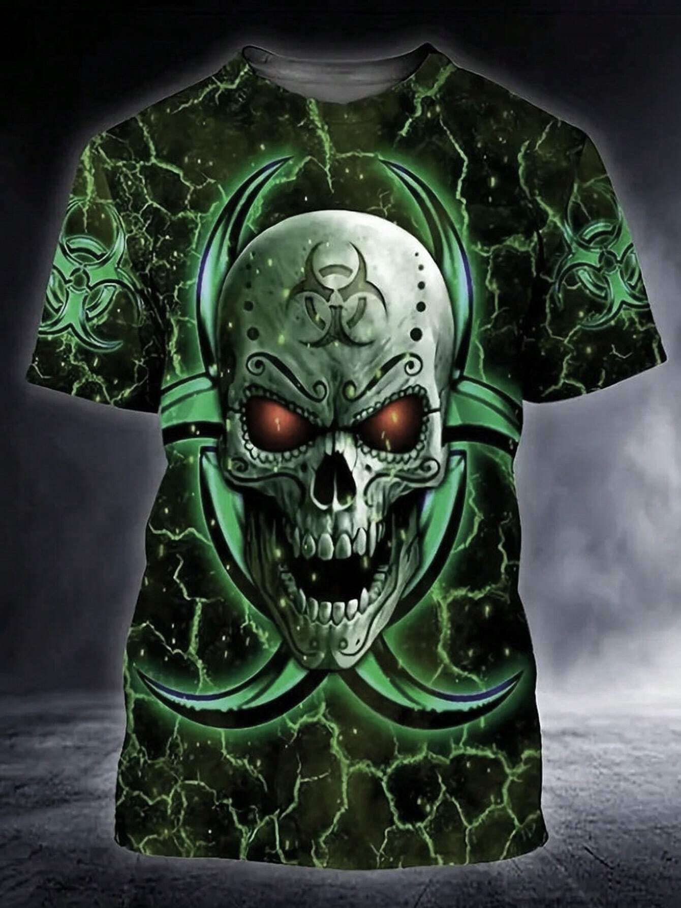6581 1t-006 Camiseta estampado de cráneo & rayo