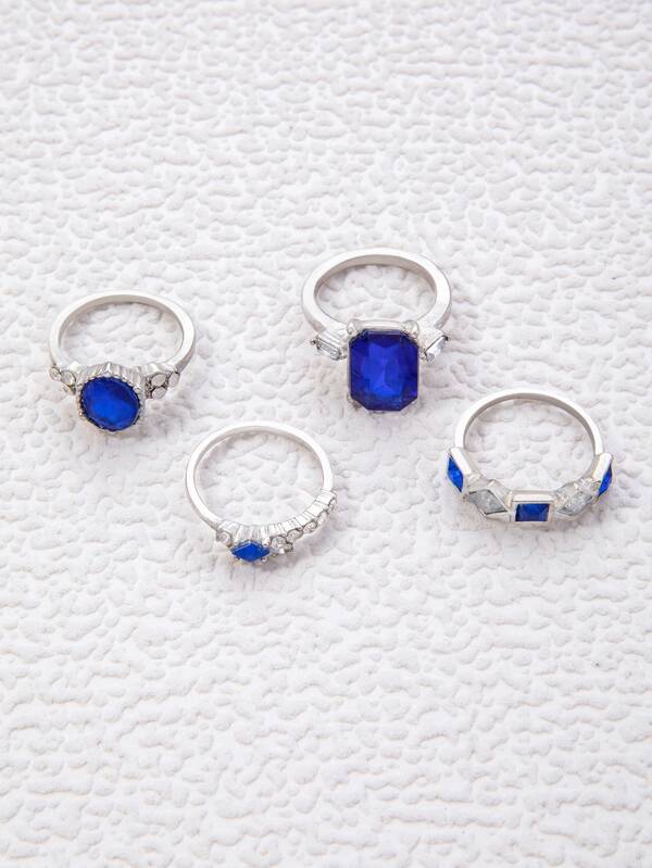 7482 1b-030 Set 4 piezas simple con diseño geométrico Anillo de aleación Set con con diamante de imitación