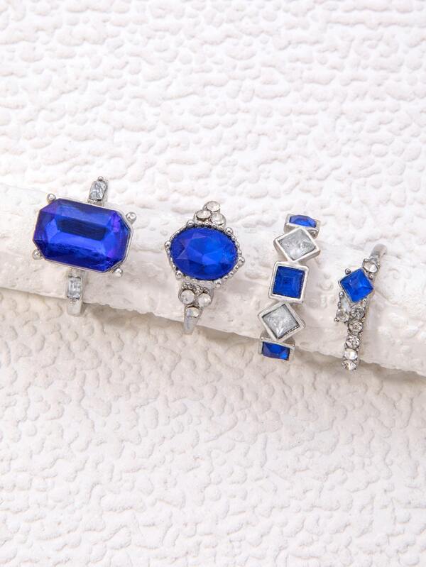 7482 1b-030 Set 4 piezas simple con diseño geométrico Anillo de aleación Set con con diamante de imitación