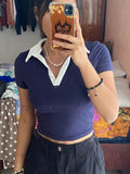 6370 a01-06 EZwear Camiseta crop de cuello en contraste