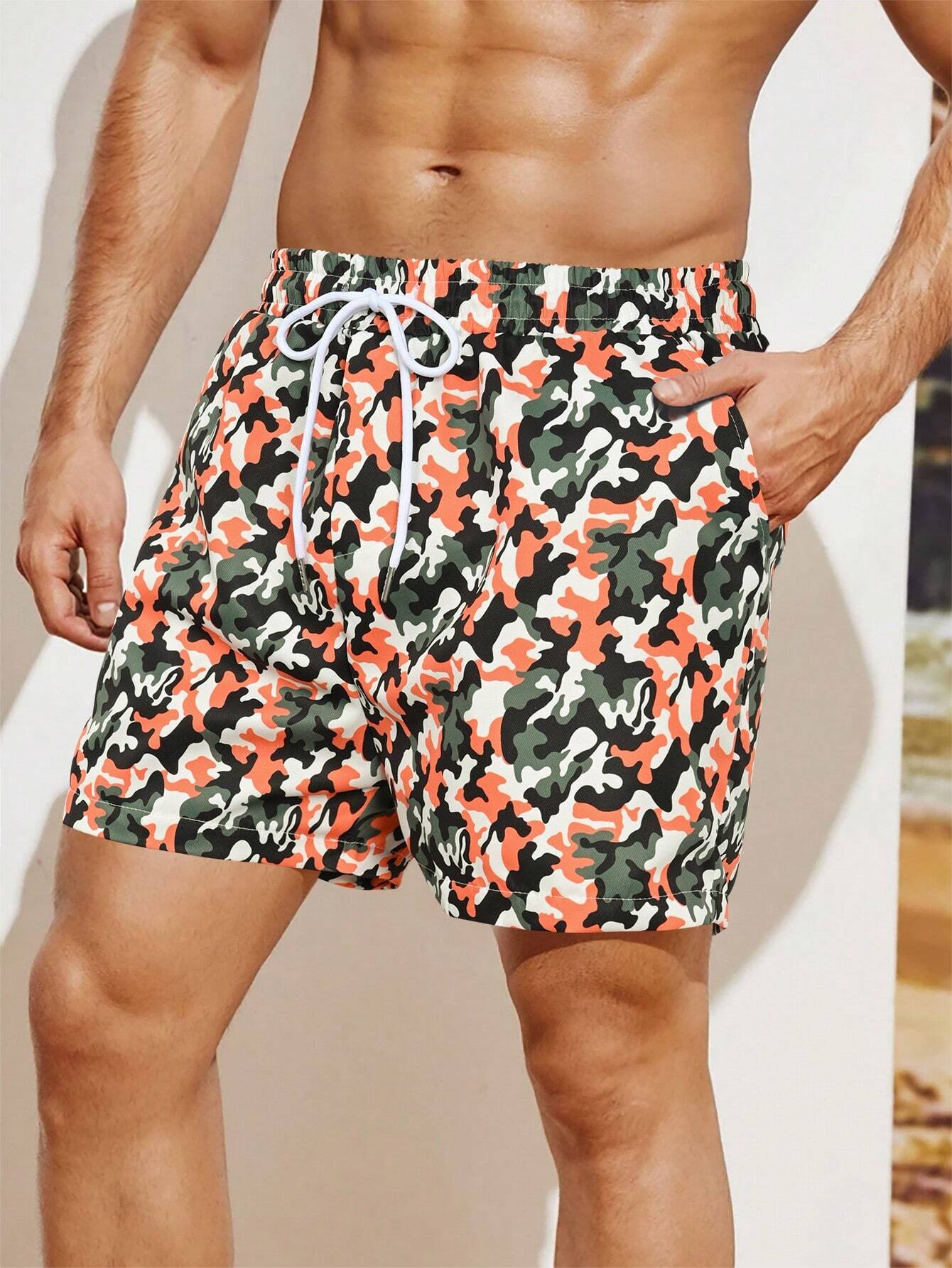 4179 a01-11 Shorts con estampado de camuflaje de cintura con cordón