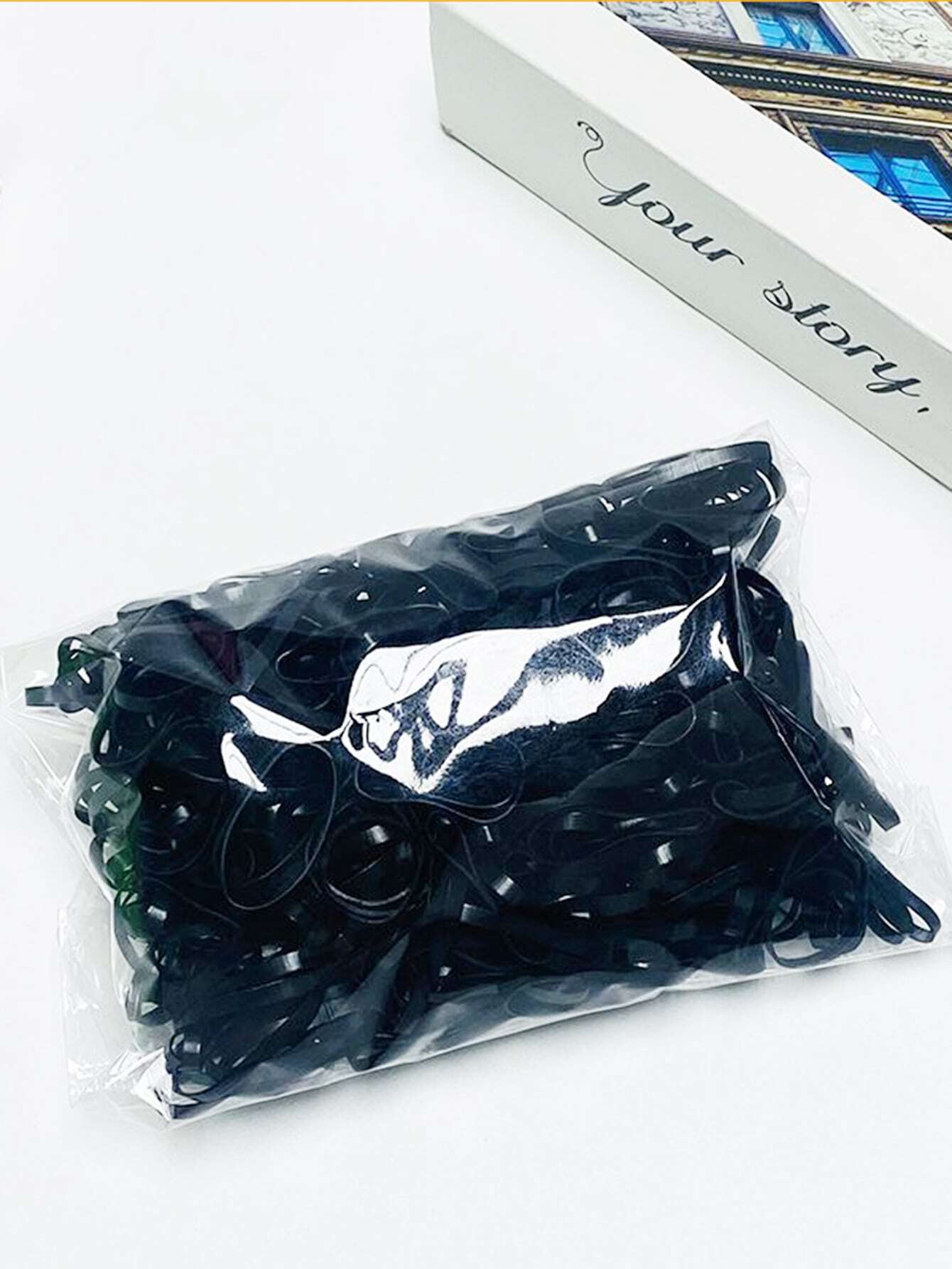 13299 1b-014 Set 450 Pzas Ligas de pelo negras gruesas