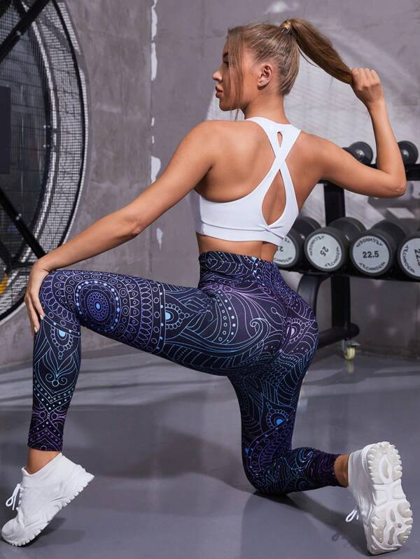 6612 1t-011 Leggings deportivos con estampado de cintura ancha