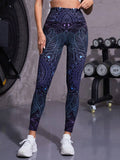 6612 1t-011 Leggings deportivos con estampado de cintura ancha
