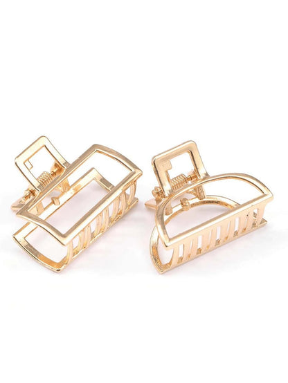 8449 b03-03 Dos piezas De mujer tamaño pequeño dorado rectangular y semicircular metal superior y clip de garra de aleación ahuecado