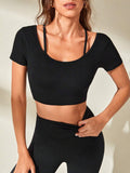 8901 1t-007 Camiseta deportiva crop con abertura trasera