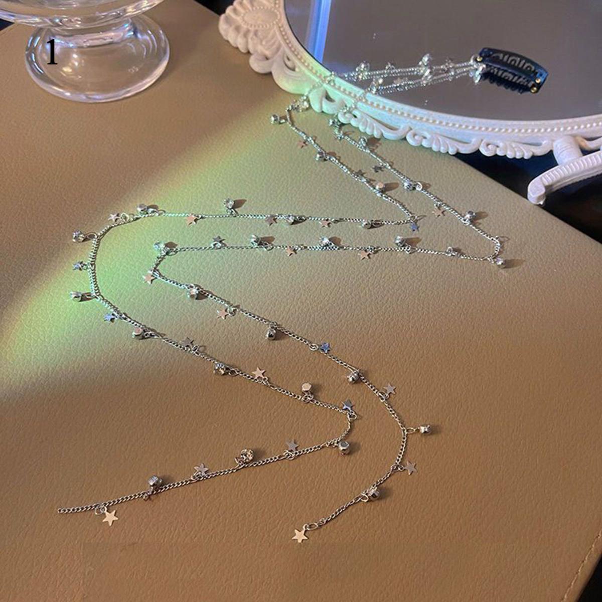 6008 1b-034 Set 2 Piezas De Cadena De Pelo De Borla De Diamantes De Imitación En Forma De Estrella Plateada Para Mujer/clip Para Peinado Trenzado Diario