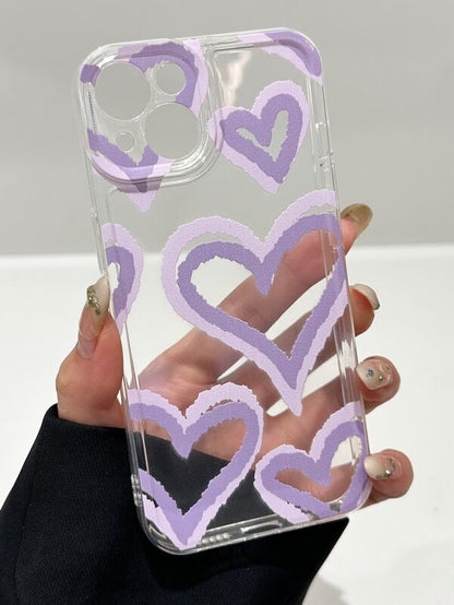 3805 1b-03-05 Carcasa transparente con temática espacial y diseño de corazones púrpura