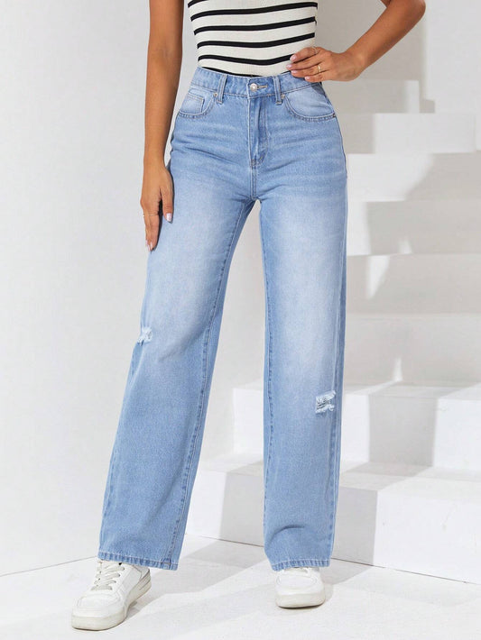 4495 a05-09 Jeans de pierna recta de talle alto