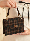 8225 1t-002 Bolso de mujer de moda con forma cuadrada y tapa abatible a cuadros