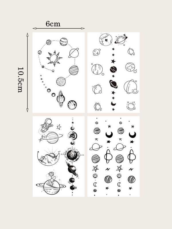7905 a13-02 cuatro hojas/juego de pegatinas de tatuajes temporales de elementos del universo
