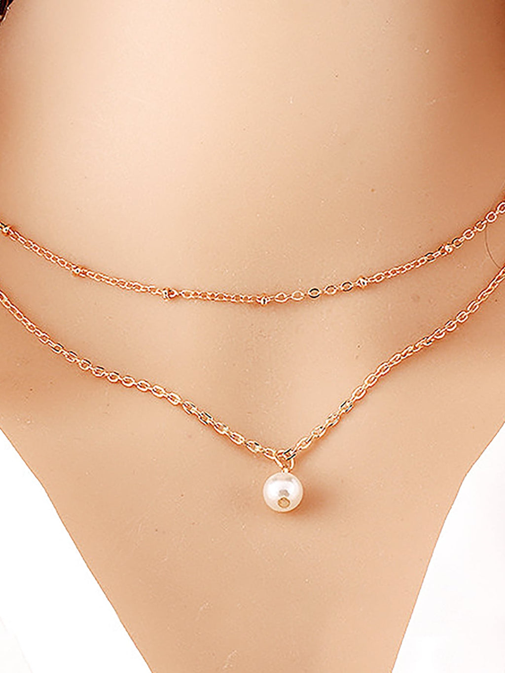 5875 1b-072 Collar dorado color a doble capas simple con perla