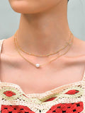 5875 1b-072 Collar dorado color a doble capas simple con perla