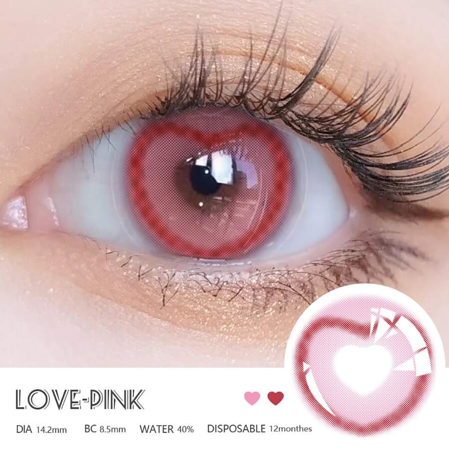 9518 1b-03-15 Lentes de contacto Love-Pink en forma de corazón