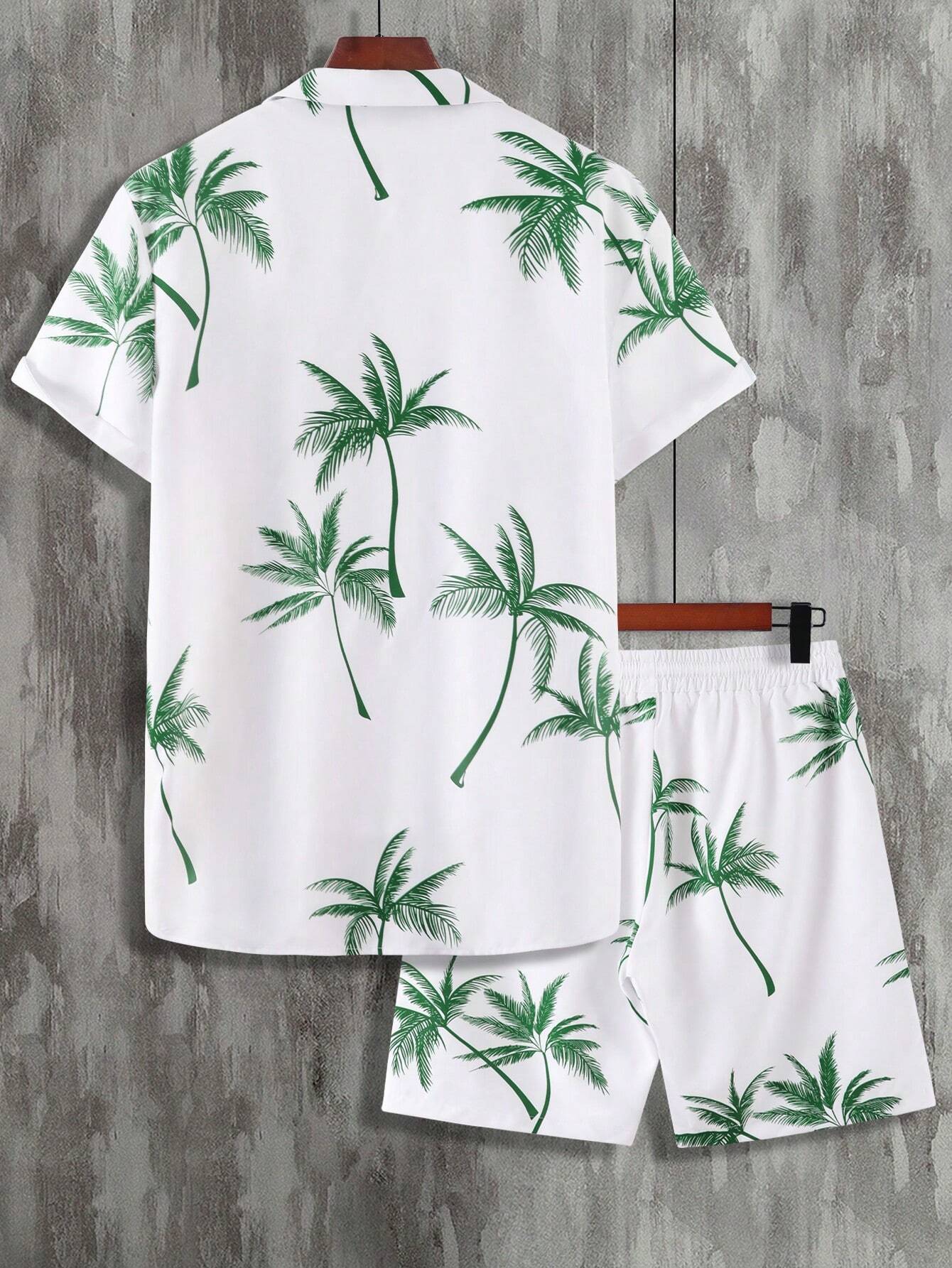 6020 a01-04 Manfinity Camisa con estampado de árbol de coco & Shorts