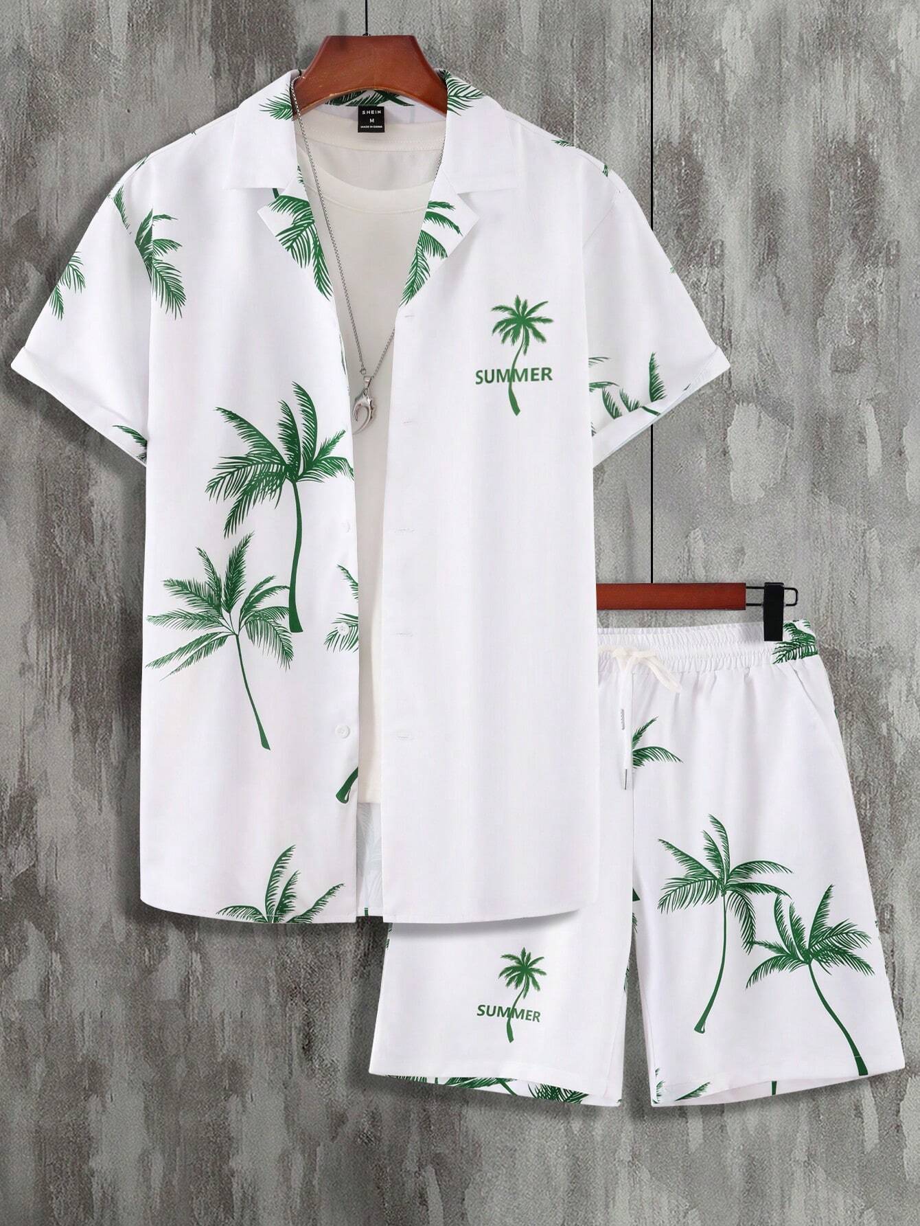 5845 Manfinity RSRT Hombres Camisa con estampado de árbol de coco & Shorts