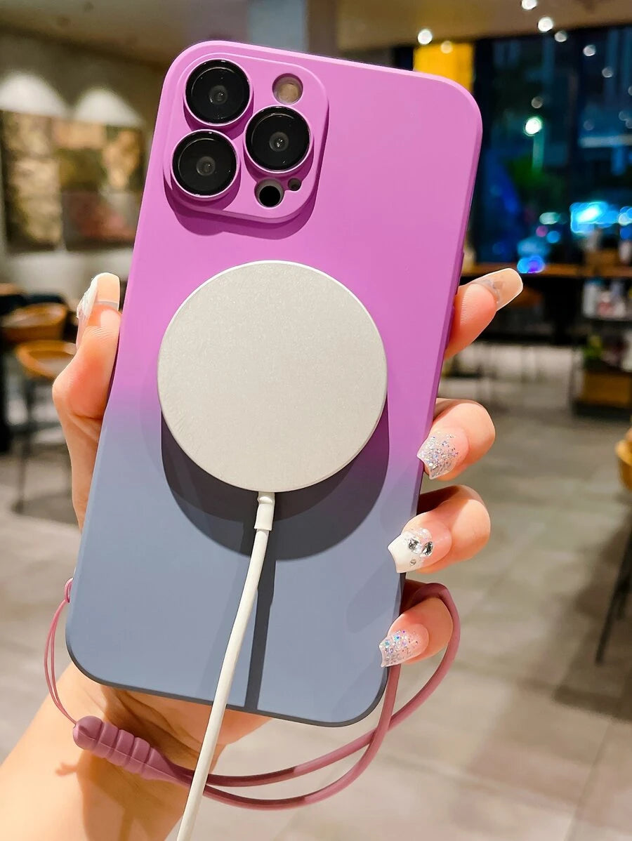 8376 2t-014 Funda De Teléfono Con Pintura Degradada Con Cuerda De Silicona Rosa