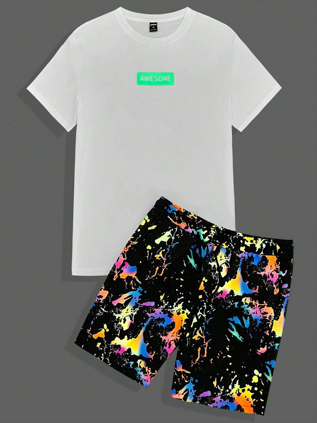 8152 2c-282 Camiseta con estampado de letra & Shorts de cintura con cordón