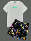 8152 2c-282 Camiseta con estampado de letra & Shorts de cintura con cordón