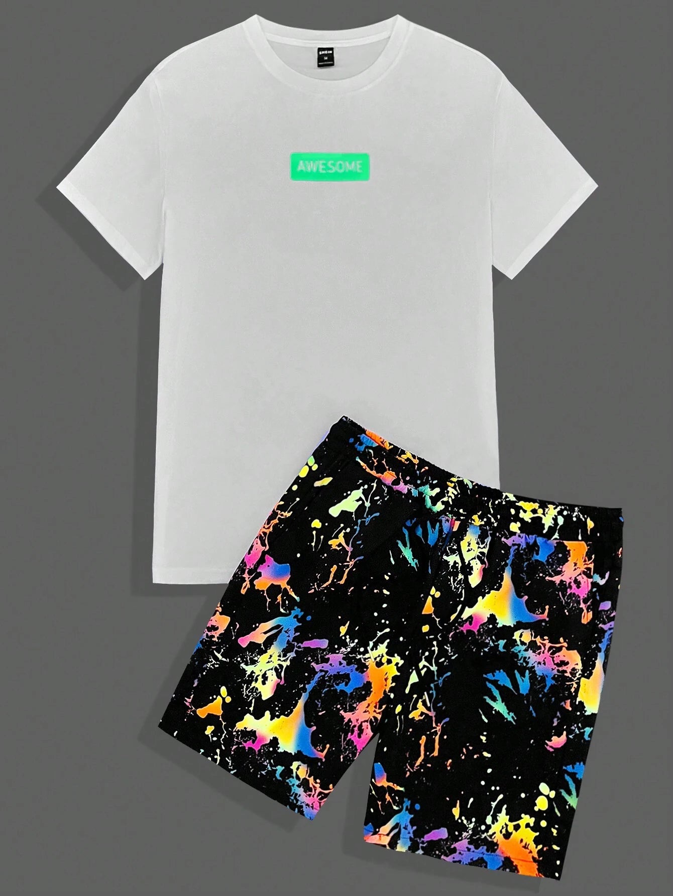 8152 2c-282 Camiseta con estampado de letra & Shorts de cintura con cordón