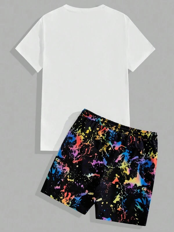 8152 2c-282 Camiseta con estampado de letra & Shorts de cintura con cordón