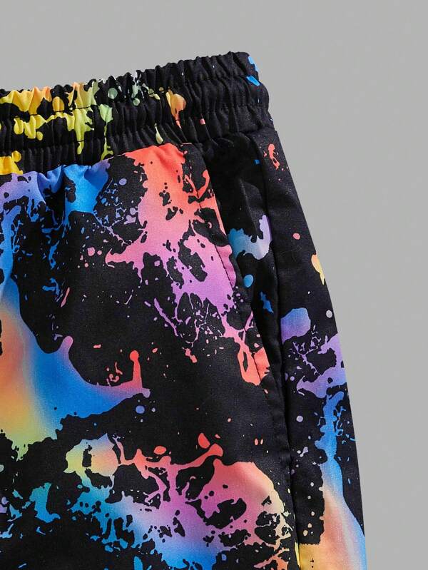 8152 2c-282 Camiseta con estampado de letra & Shorts de cintura con cordón