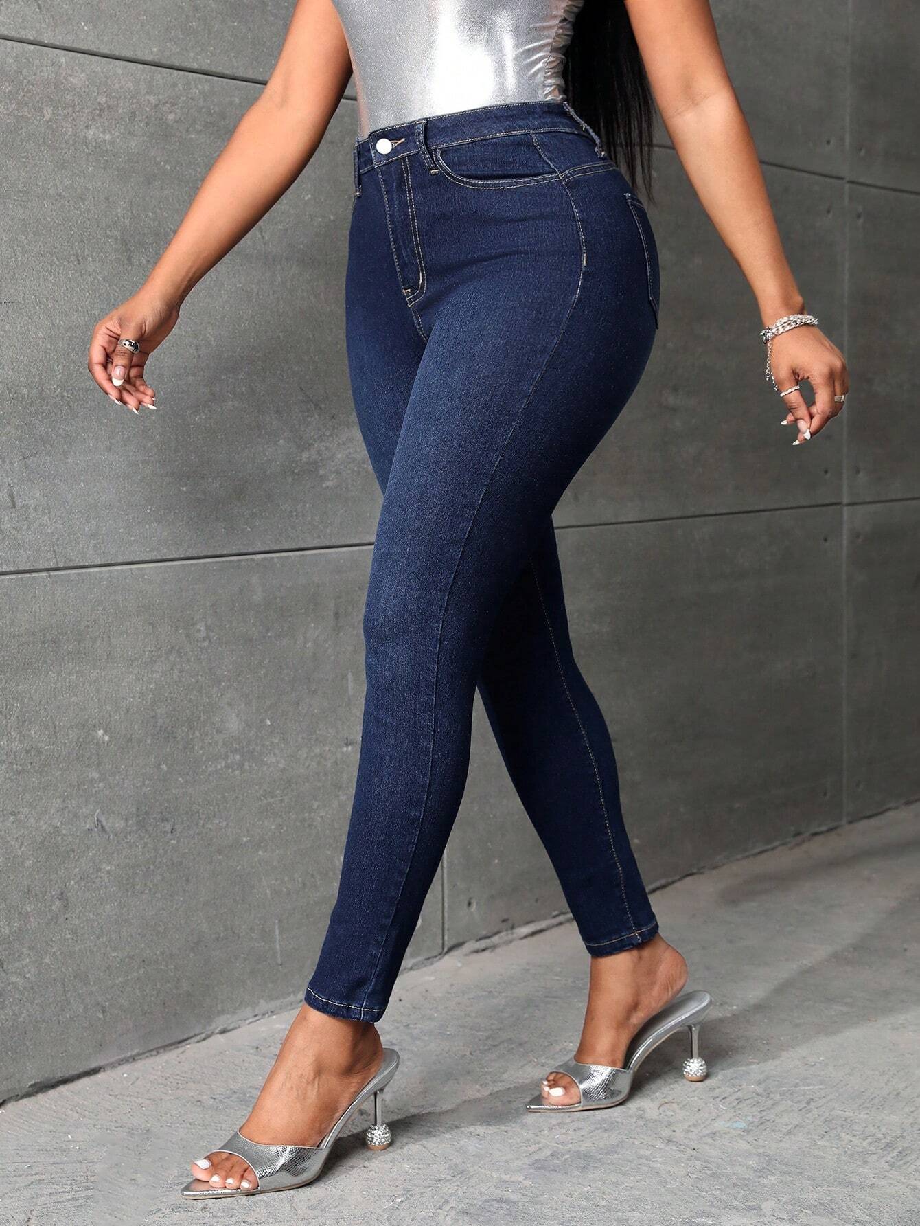 5325 1t-007 Jeans ajustados con cremallera sin cinturón