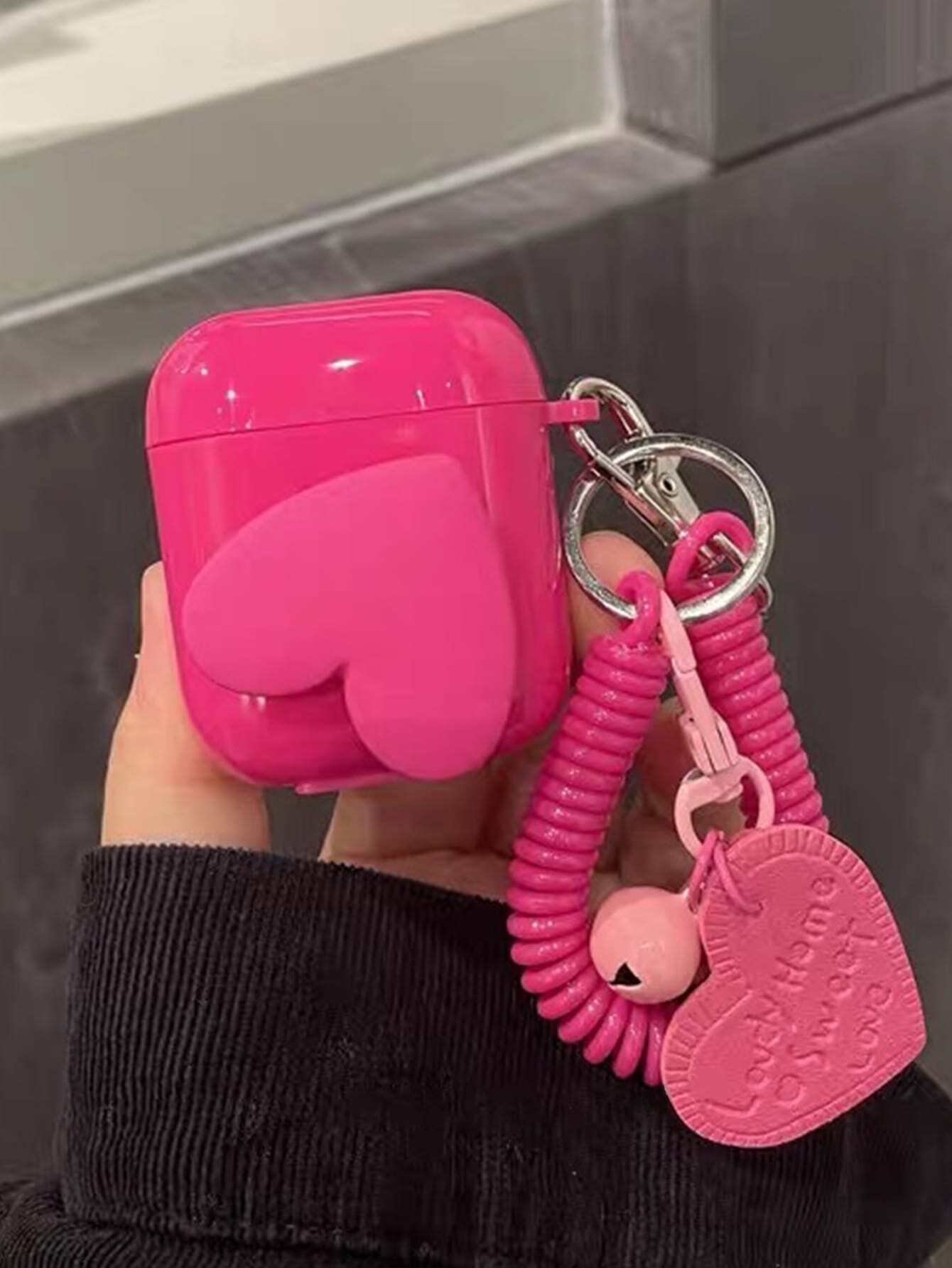 9255 a10-05 Funda Para Auriculares Tpu En Forma De Corazón Rosa