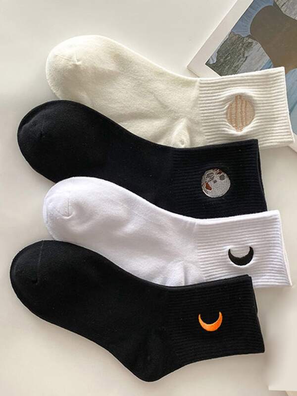 5989 a01-12 4 Pares/pack Calcetines Cortos Para Hombre Con Diseño De Luna