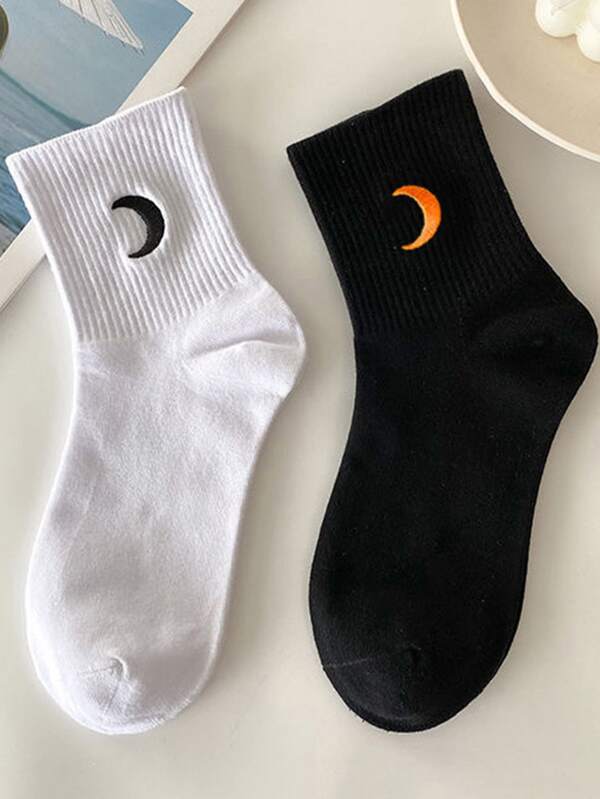 5989 a01-12 4 Pares/pack Calcetines Cortos Para Hombre Con Diseño De Luna