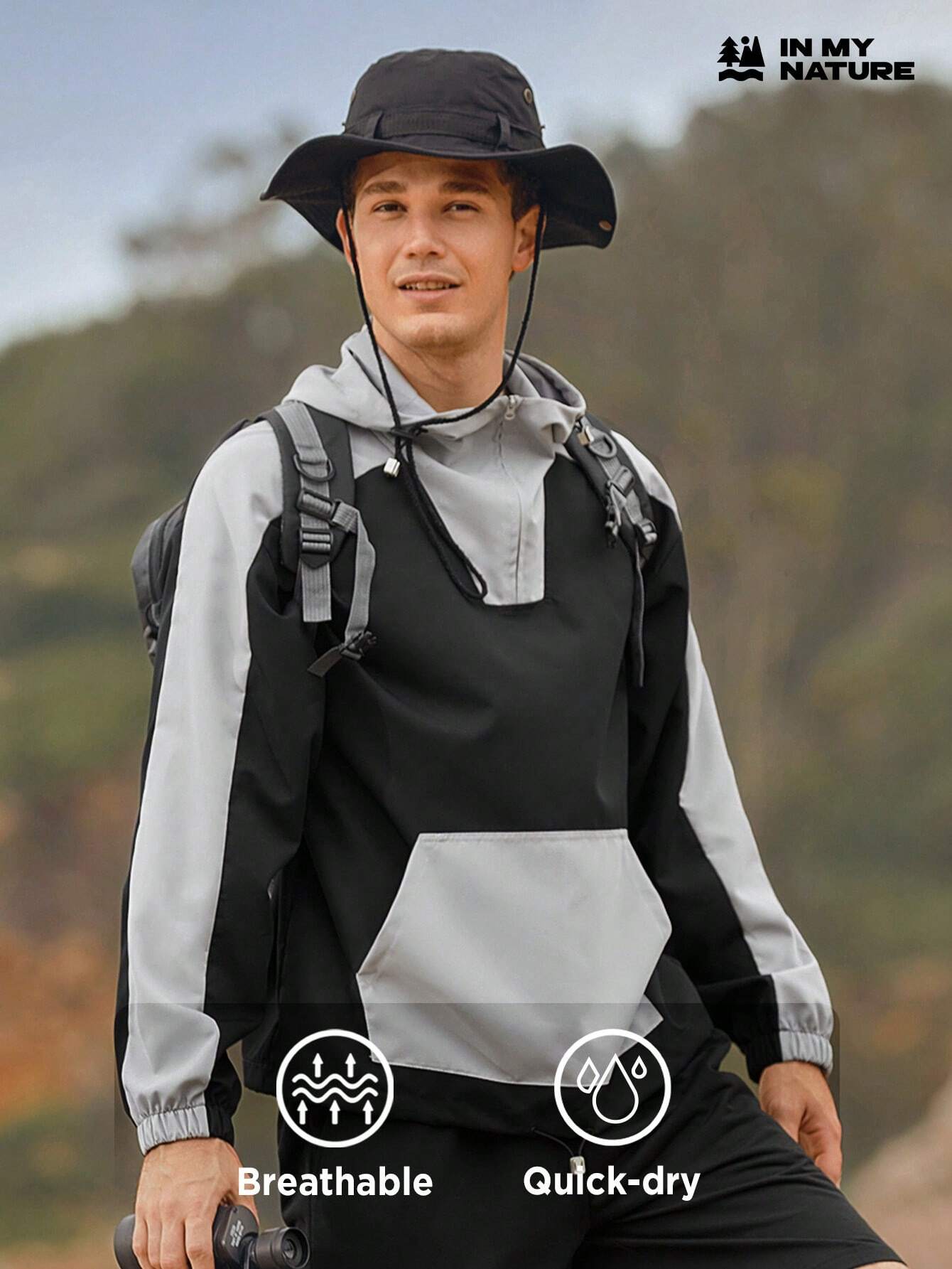 6122 1a-137 Cazaca de color combinado con bolsillo de canguro con capucha caparazón blando