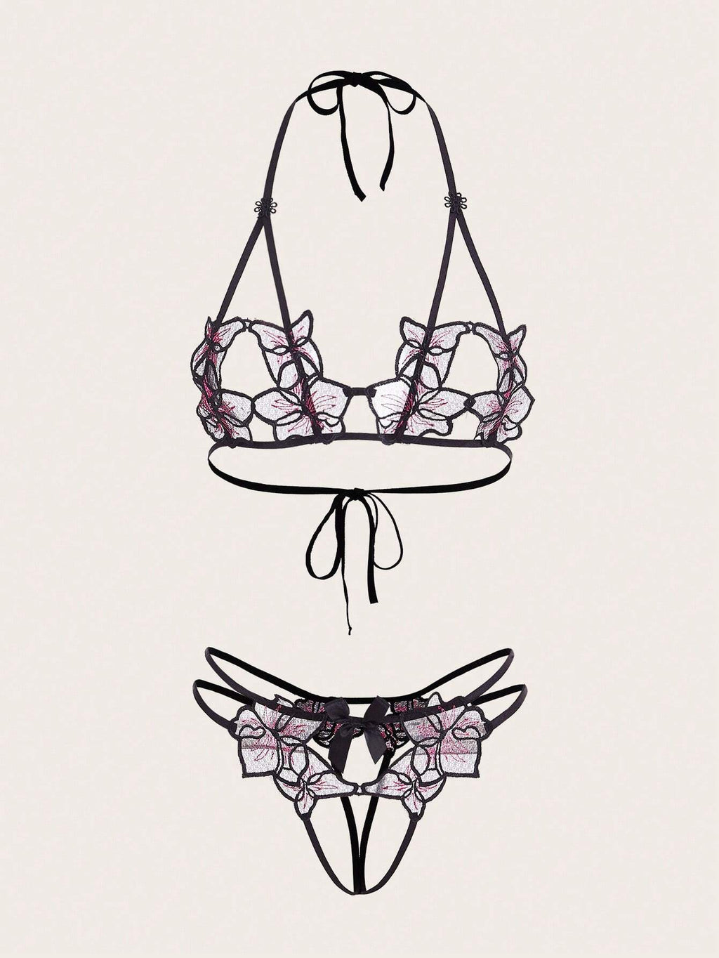 8982 ID-015 Set de lencería aplique floral con abertura