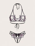 8982 ID-015 Set de lencería aplique floral con abertura