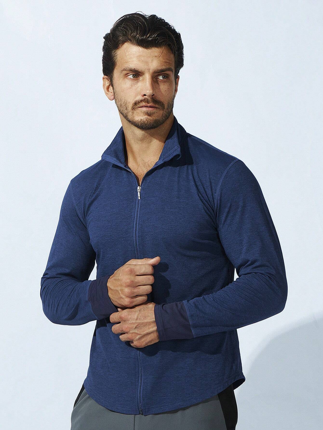 5952 1t-006 Casaca deportiva unicolor con cremallera