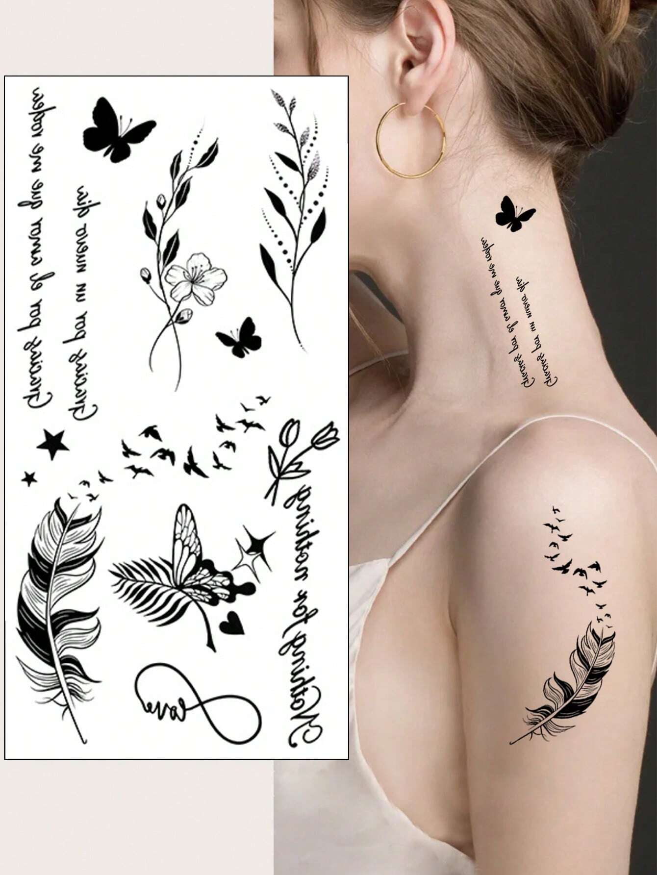 7907 a13-01  (una hoja) Etiqueta engomada del tatuaje temporal impermeable y duradera del patrón de la mariposa y de la flor