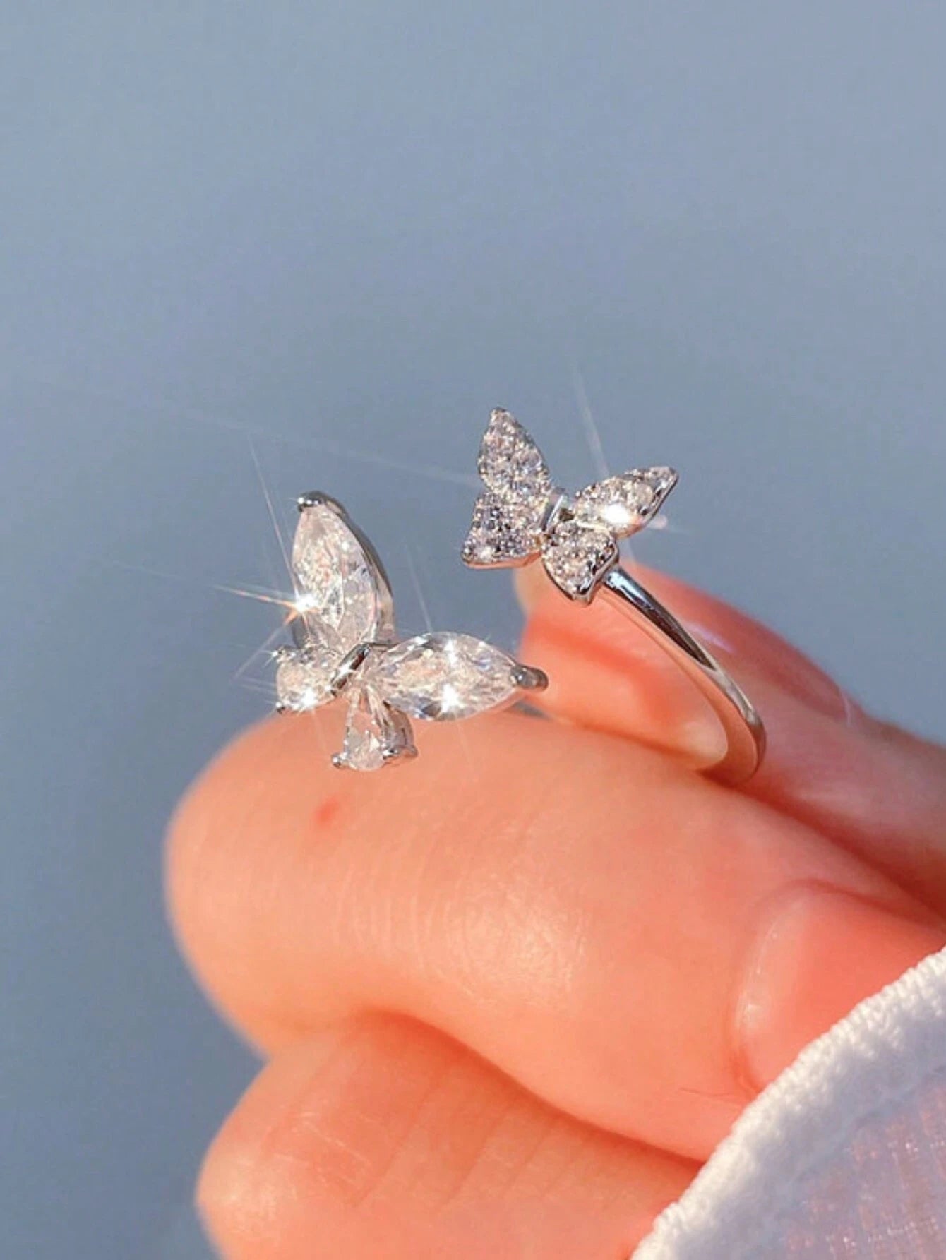 7365 b03-13 pieza Anillo elegante zirconia cúbica doble en forma de mariposa abierto ajustable para mujeres