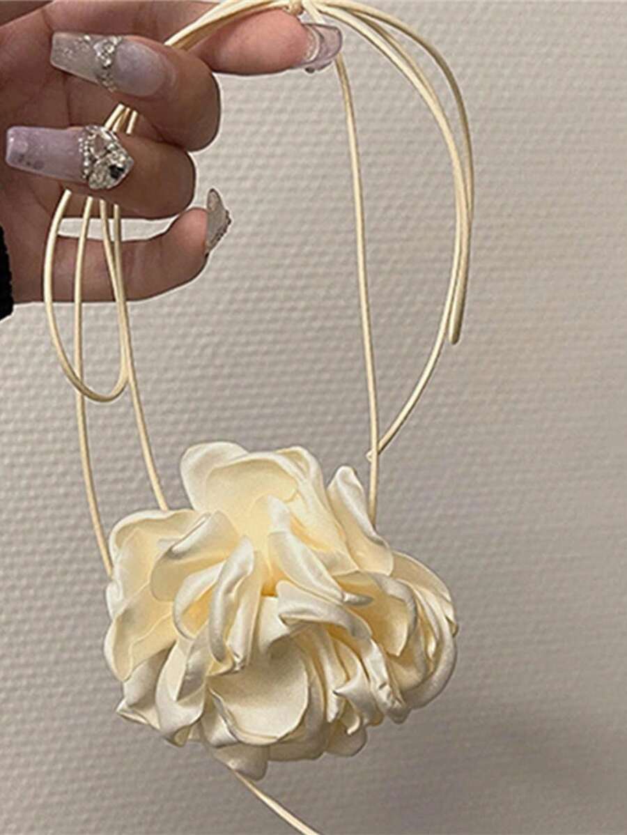 9406 1b-004 Gargantilla con lazo y flores de tela para mujer