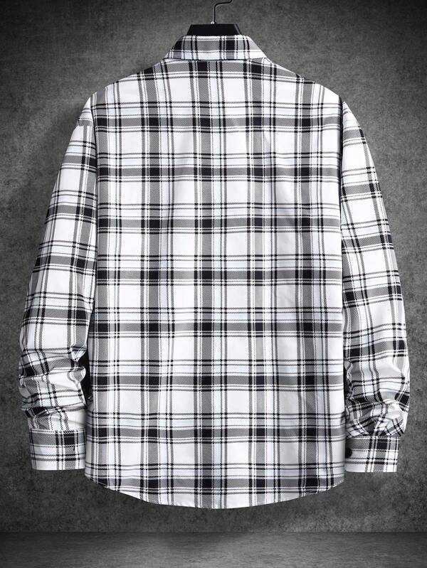 6553 1a-025 Hombres Camisa con estampado de cuadros de hombros caídos sin camiseta