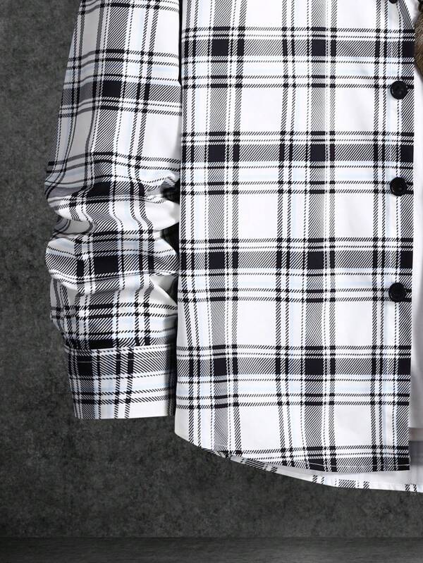 6553 1a-025 Hombres Camisa con estampado de cuadros de hombros caídos sin camiseta