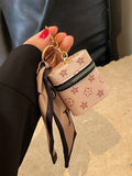 6158 a10-14 Mini bolso de mano con patrón de flores de cuero de PU con bloques de color con bufanda y cremallera