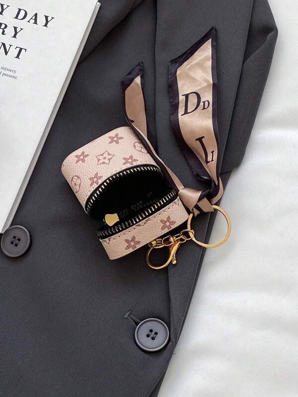 6158 a10-14 Mini bolso de mano con patrón de flores de cuero de PU con bloques de color con bufanda y cremallera