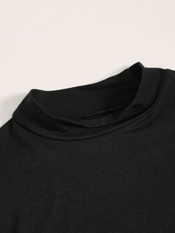 7762 a08-06 Camiseta corta delgada unicolor de cuello alto